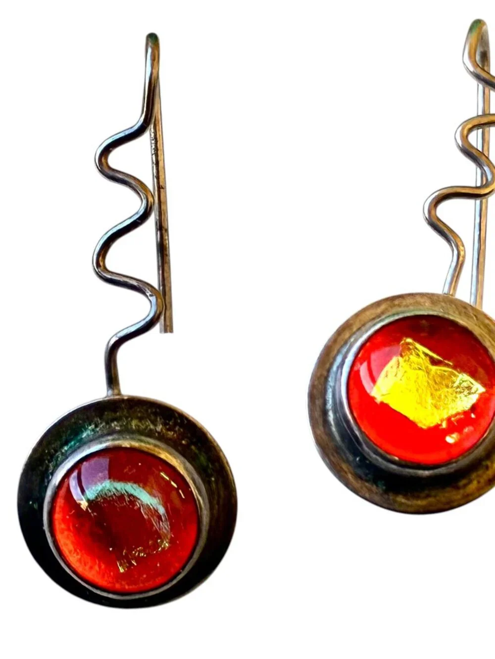 Barbara Sucherman Dichroic Glass Sterling Silver Modernist Drop Pierced Vintage